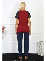 Penye Kolu Dantelli Kısa Kollu Kadın Pijama Takım Akbeniz 4149 Bordo görsel 4