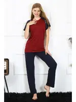 Penye Kolu Dantelli Kısa Kollu Kadın Pijama Takım Akbeniz 4149 Bordo görsel 7