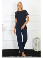 Kısa Kollu Dantelli Kadın Penye Pijama Takım Akbeniz 4150 Lacivert