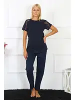 Kısa Kollu Dantelli Kadın Penye Pijama Takım Akbeniz 4150 Lacivert detay görünüm