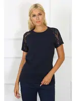 Kısa Kollu Dantelli Kadın Penye Pijama Takım Akbeniz 4150 Lacivert görsel 4