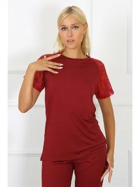 Akbeniz Bordo Kolu Dantelli Kadın Penye Pijama Takım Akbeniz 4152 - Alternatif Görünüm