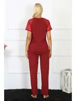 Bordo Kolu Dantelli Kadın Penye Pijama Takım Akbeniz 4152 Bordo görsel 4