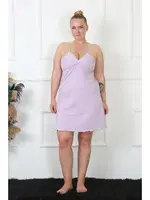 İnce Askılı Pamuklu Büyük Beden Kısa Kadın Gecelik Akbeniz 985 Lila detay görünüm