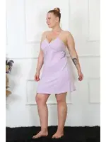 İnce Askılı Pamuklu Büyük Beden Kısa Kadın Gecelik Akbeniz 985 Lila farklı açı