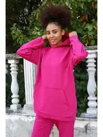 Kapşonlu Cepli 3 İplik Fuşya Kadın Eşofman Takım Akbeniz 9037 Fuşya farklı açı