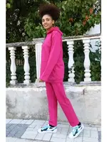 Kapşonlu Cepli 3 İplik Fuşya Kadın Eşofman Takım Akbeniz 9037 Fuşya görsel 7
