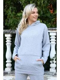 Akbeniz Pamuklu Cepli 3 İplik Kapşonlu Gri Eşofman Takım Akbeniz 9037