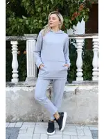 Pamuklu Cepli 3 İplik Kapşonlu Gri Eşofman Takım Akbeniz 9037 Gri detay görünüm