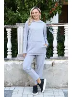 Pamuklu Cepli 3 İplik Kapşonlu Gri Eşofman Takım Akbeniz 9037 Gri farklı açı