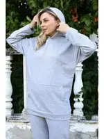 Pamuklu Cepli 3 İplik Kapşonlu Gri Eşofman Takım Akbeniz 9037 Gri görsel 4