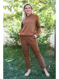 Akbeniz 3 İplik Kadın Pamuklu Kapşonlu Cepli Eşofman Takım Akbeniz 9037