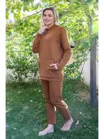 3 İplik Kadın Pamuklu Kapşonlu Cepli Eşofman Takım Akbeniz 9037 Kahve detay görünüm