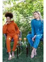 Kadın Pamuk Kapşonlu Cepli 3 İplik Eşofman Takım Akbeniz 9037 Kiremit görsel 6