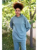 Kanguru Cepli Kapşonlu 3 İplik Mavi Kadın Eşofman Takım Akbeniz 9037 Petrol detay görünüm