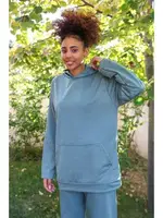 Kanguru Cepli Kapşonlu 3 İplik Mavi Kadın Eşofman Takım Akbeniz 9037 Petrol görsel 5