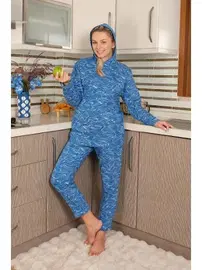 Akbeniz Kapşonlu Uzun Kollu Cepli 3 İplik Saks Eşofman Takım Akbeniz 9037