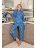 Kapşonlu Uzun Kollu Cepli 3 İplik Saks Eşofman Takım Akbeniz 9037 Saks görsel 4