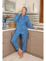 Kapşonlu Uzun Kollu Cepli 3 İplik Saks Eşofman Takım Akbeniz 9037 Saks görsel 5