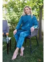 Kapşonlu 3 İplik Kanguru Cepli Turkuaz Eşofman Takım Akbeniz 9037 Turkuaz