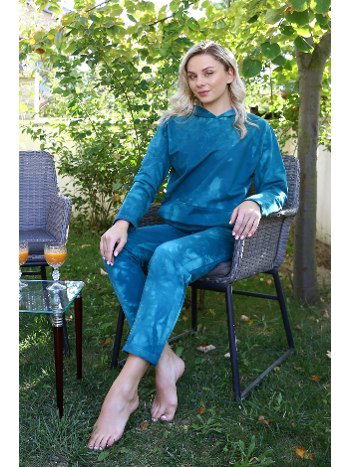 Kapşonlu 3 İplik Kanguru Cepli Turkuaz Eşofman Takım Akbeniz 9037