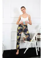 Pamuklu Çiçek Desenli Tek Alt Kadın Pijama Akbeniz 27463 Lacivert