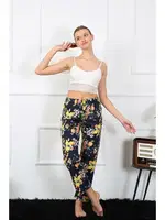 Pamuklu Çiçek Desenli Tek Alt Kadın Pijama Akbeniz 27463 Lacivert görsel 4
