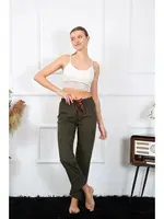 Çizgili Pamuklu Tek Alt Kadın Pijama Akbeniz 27464 Haki