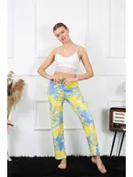 Kendinden Desenli Pamuklu Kadın Alt Pijama Akbeniz 27466 Sarı