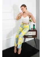 Kendinden Desenli Pamuklu Kadın Alt Pijama Akbeniz 27466 Sarı detay görünüm