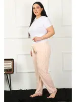 Çizgili Pamuklu Büyük Beden Kadın Alt Pijama Akbeniz 27453 Somon farklı açı