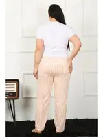 Çizgili Pamuklu Büyük Beden Kadın Alt Pijama Akbeniz 27453 Somon görsel 4