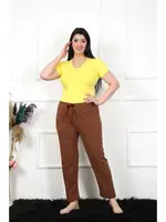 Büyük Beden Pamuk Tek Alt Pijama Akbeniz 27476 Kahve detay görünüm