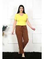 Büyük Beden Pamuk Tek Alt Pijama Akbeniz 27476 Kahve farklı açı