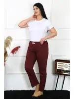 Bordo Kadın Pamuklu Büyük Beden Tek Alt Pijama Akbeniz 27498 Bordo