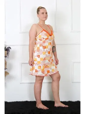 Akbeniz Desenli Pamuklu İp Askılı Büyük Beden Kadın Gecelik Akbeniz 1027 - Alternatif Görünüm