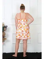 Desenli Pamuklu İp Askılı Büyük Beden Kadın Gecelik Akbeniz 1027 Sarı görsel 4