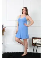 Pamuklu Mavi İnce Askılı Büyük Beden Kadın Gecelik Akbeniz 1021 Mavi detay görünüm