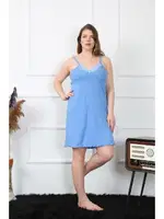 Pamuklu Mavi İnce Askılı Büyük Beden Kadın Gecelik Akbeniz 1021 Mavi farklı açı