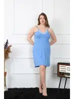 Pamuklu Mavi İnce Askılı Büyük Beden Kadın Gecelik Akbeniz 1021 Mavi görsel 4