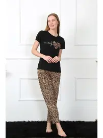 Akbeniz Kalpli Leopar Penye Kısa Kol Pijama Takım Akbeniz 4128
