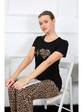 Akbeniz Kalpli Leopar Penye Kısa Kol Pijama Takım Akbeniz 4128 - Alternatif Görünüm