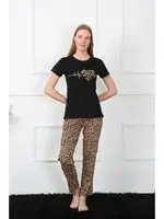 Kalpli Leopar Penye Kısa Kol Pijama Takım Akbeniz 4128 Siyah farklı açı