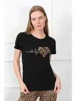 Kalpli Leopar Penye Kısa Kol Pijama Takım Akbeniz 4128 Siyah görsel 4