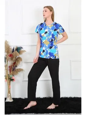 Akbeniz Yuvarlak Yaka Desenli Penye Kısa Kol Kadın Pijama Takım Akbeniz 4142 - Alternatif Görünüm