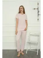 Kısa Kollu Pembe Penye Kadın Pijama Takım Akbeniz 4157 Pembe