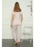 Kısa Kollu Pembe Penye Kadın Pijama Takım Akbeniz 4157 Pembe görsel 4
