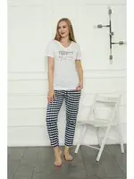 Kısa Kollu Beyaz Penye Kadın Pijama Takım Akbeniz 4160 Beyaz detay görünüm