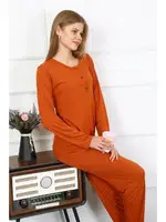 Patlı Kadın Penye Uzun Kollu Pijama Takım Akbeniz 4168 Kiremit farklı açı