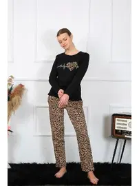 Akbeniz Uzun Kollu Leopar Penye Uzun Kol Pijama Takım Akbeniz 4129
